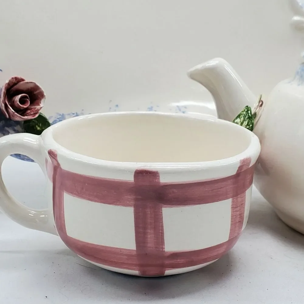 Paper Windows USA Pottery Vintage Teapot Tray‎ and Mug Floral Cover Beautiful